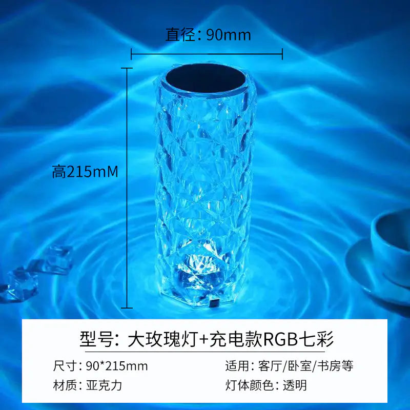 Modern Minimalist Touch Table Lamp with Crystal Rose