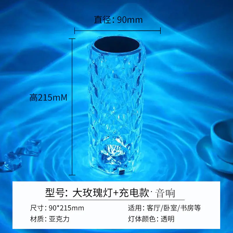 Modern Minimalist Touch Table Lamp with Crystal Rose