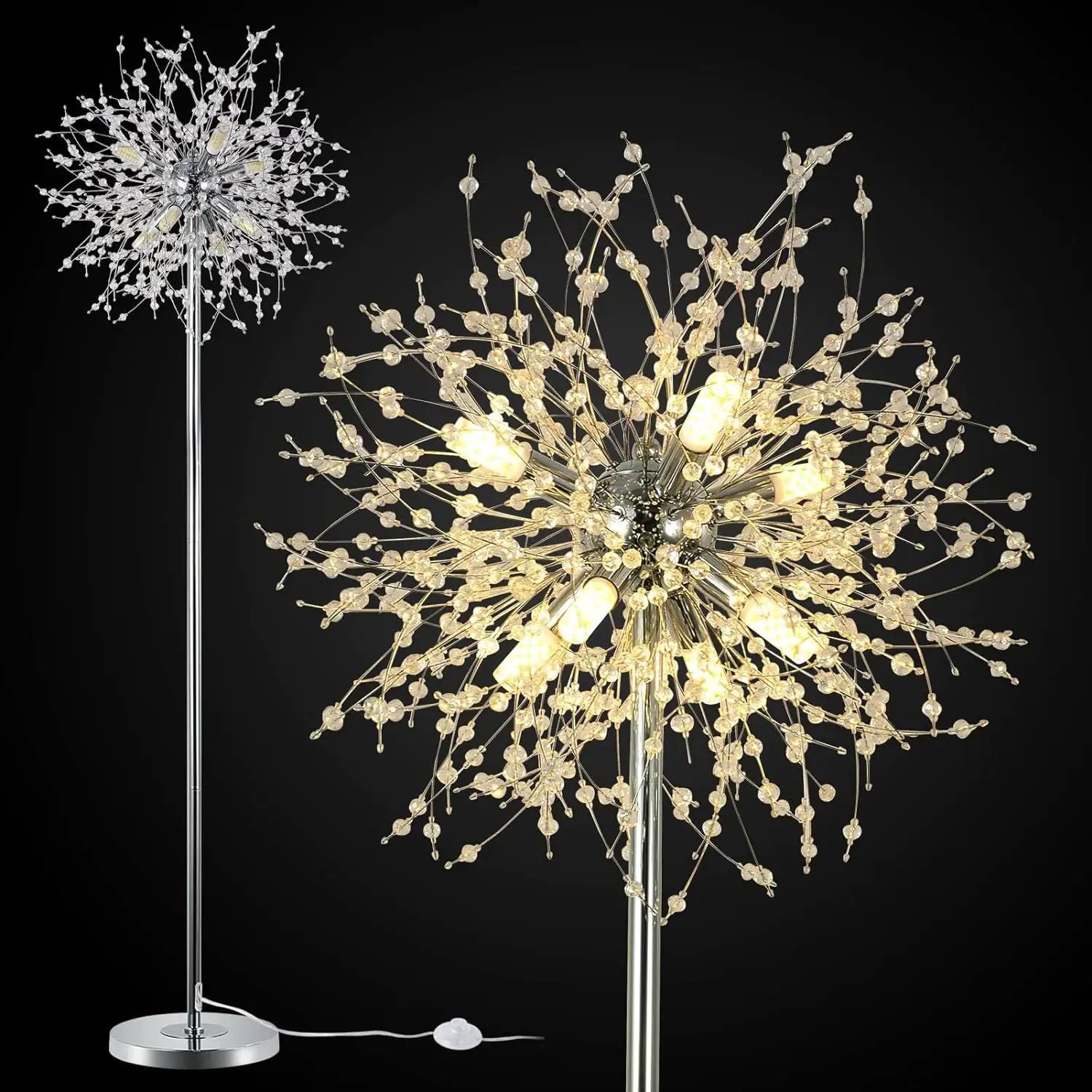 Crystal Bedroom Floor Lamp,,69 Inch High Pole Lamp