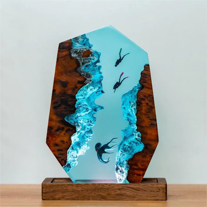 Resin Small Night Lamp 3D Diver Octopus Epoxy Handmade Crafts Decoration