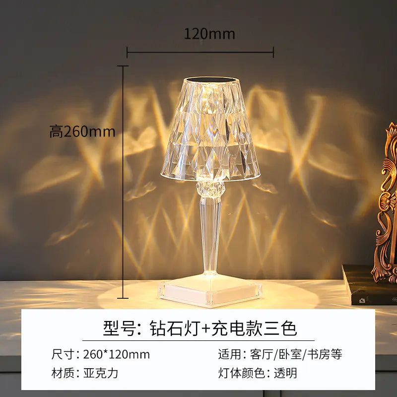 Modern Minimalist Touch Table Lamp with Crystal Rose