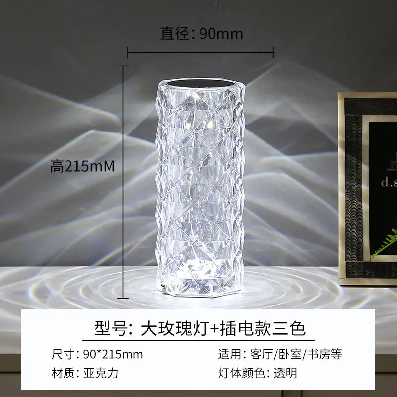 Modern Minimalist Touch Table Lamp with Crystal Rose