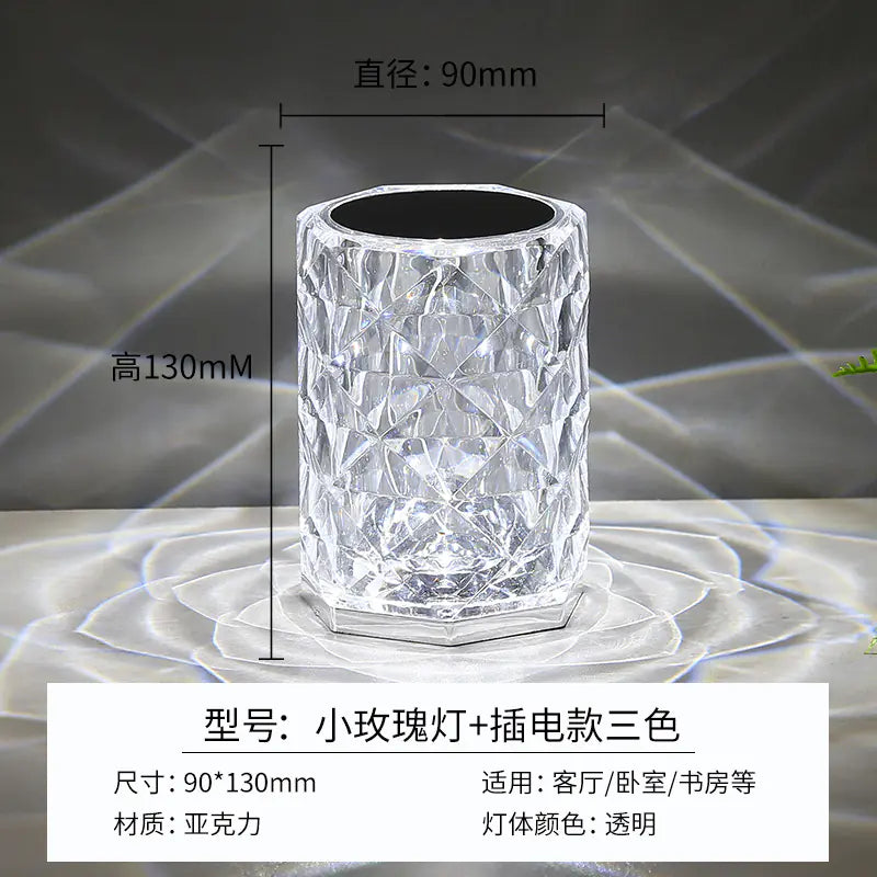 Modern Minimalist Touch Table Lamp with Crystal Rose