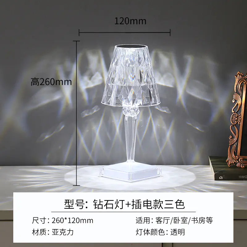 Modern Minimalist Touch Table Lamp with Crystal Rose