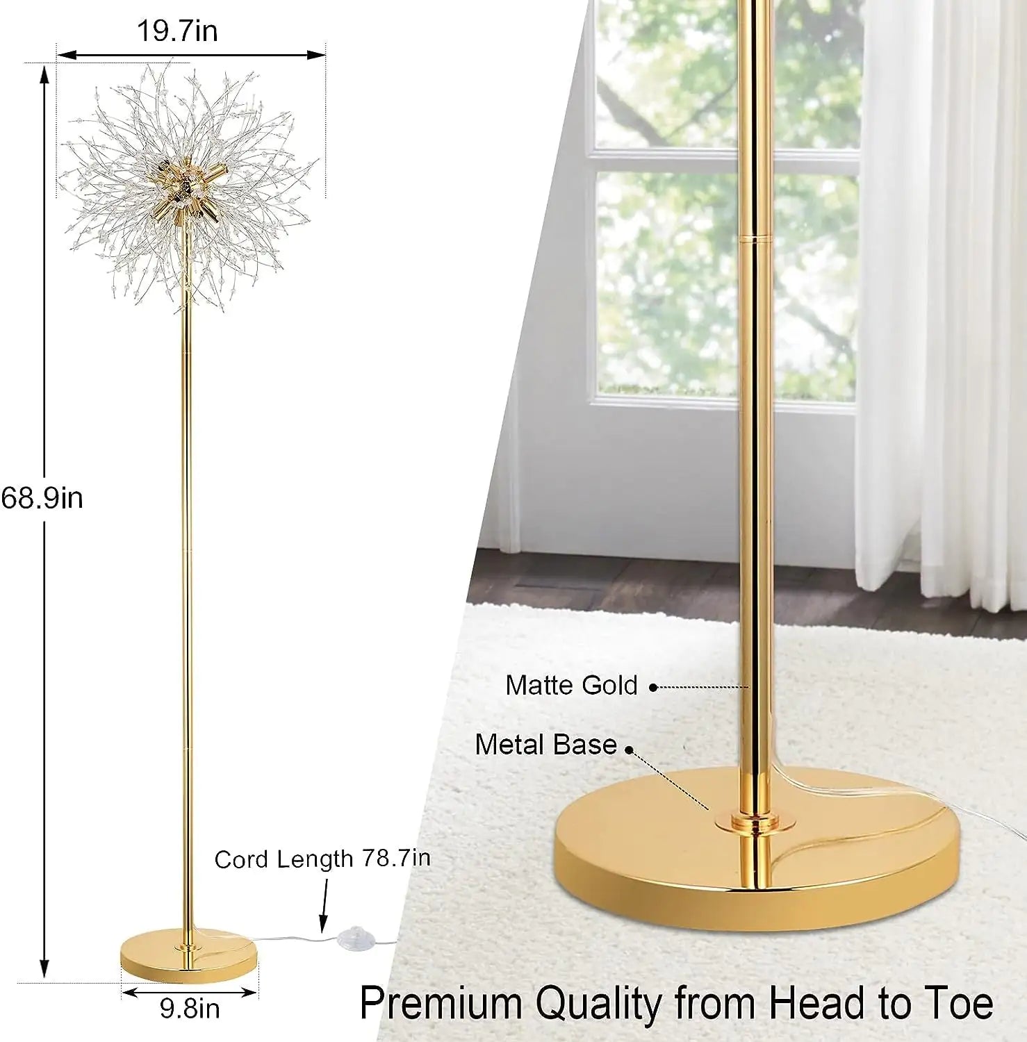 Crystal Bedroom Floor Lamp,,69 Inch High Pole Lamp