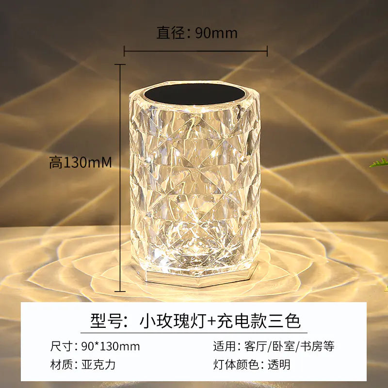 Modern Minimalist Touch Table Lamp with Crystal Rose